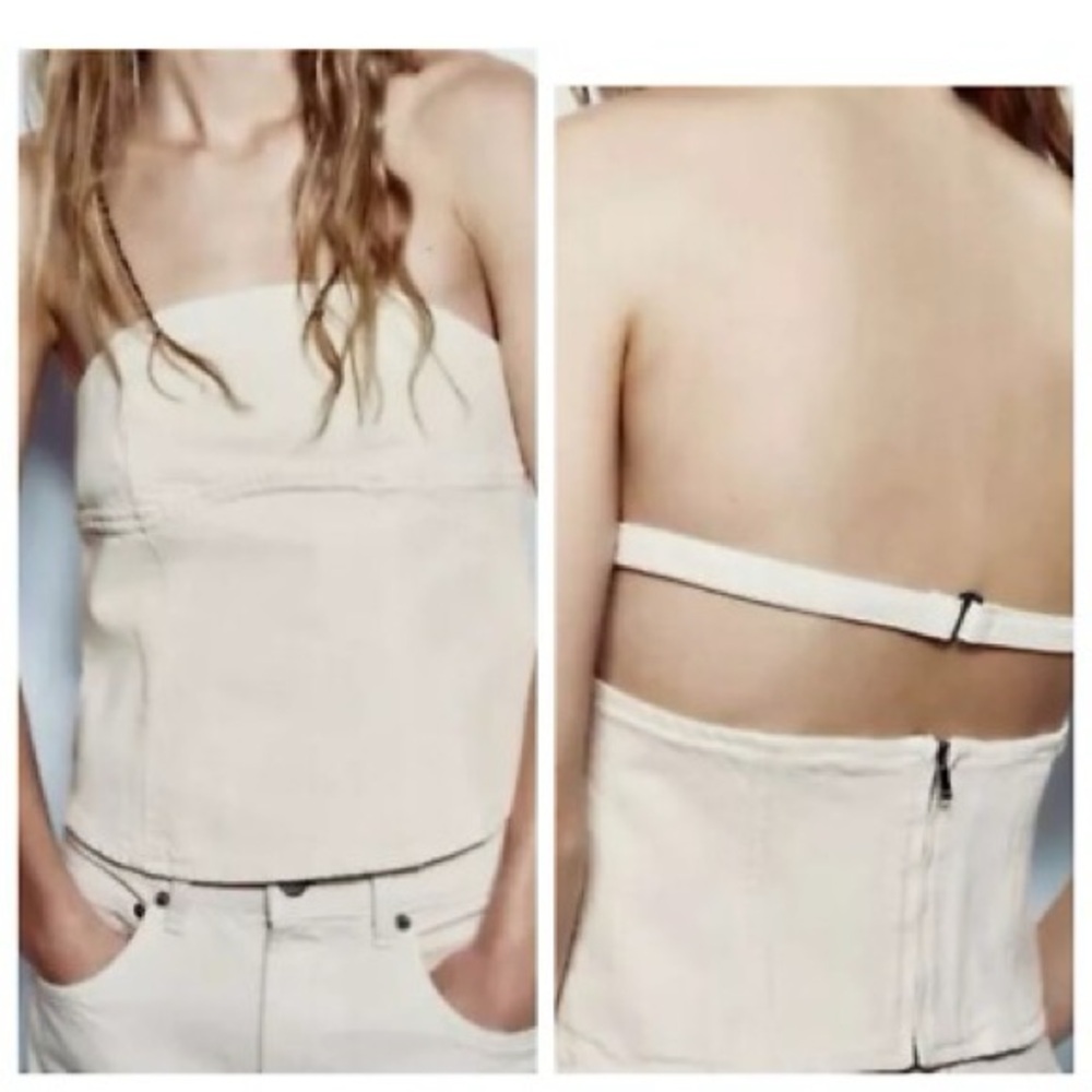NWOT Zara Cream Bustier Backless Crop Top
